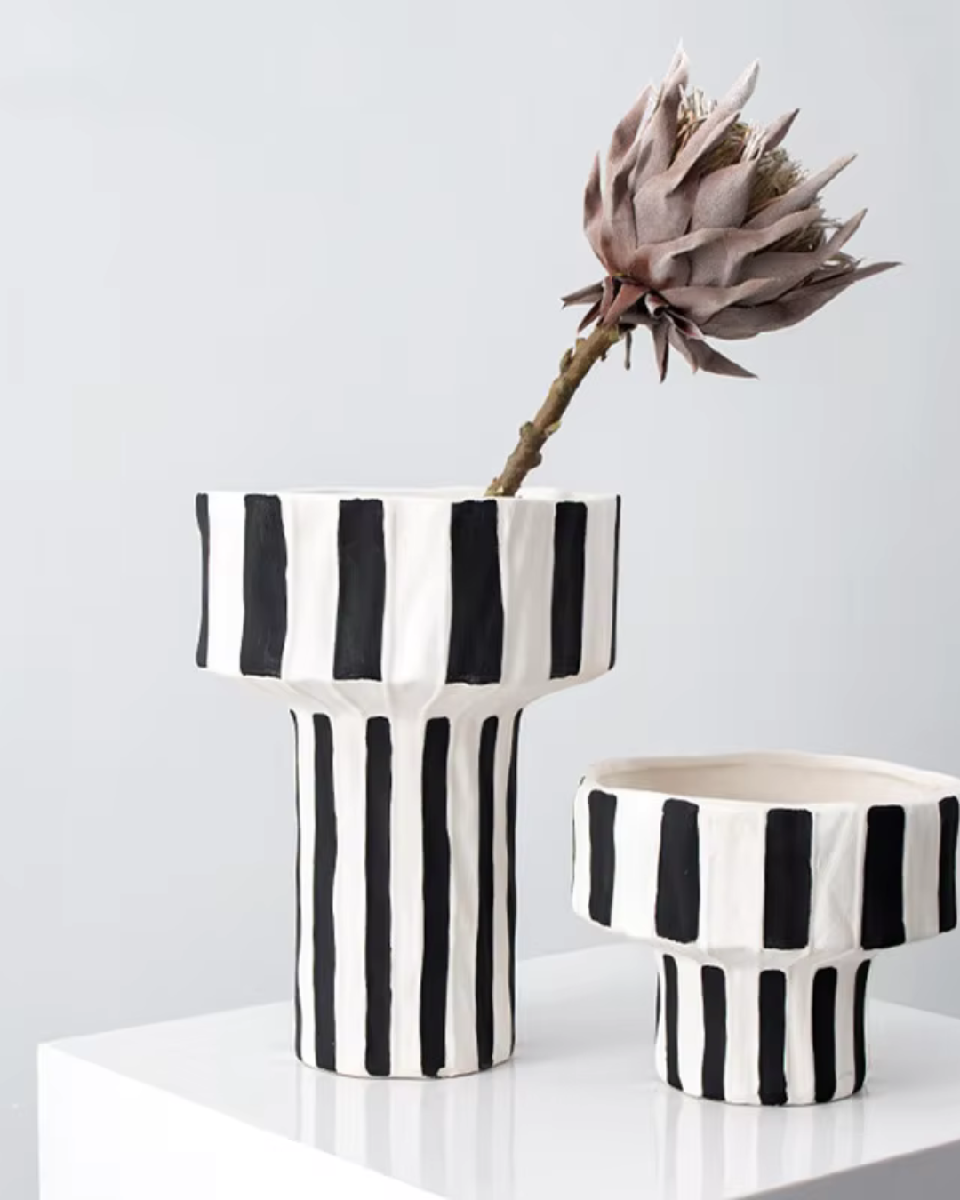 Modern Black & White Stripe Ceramic Vase