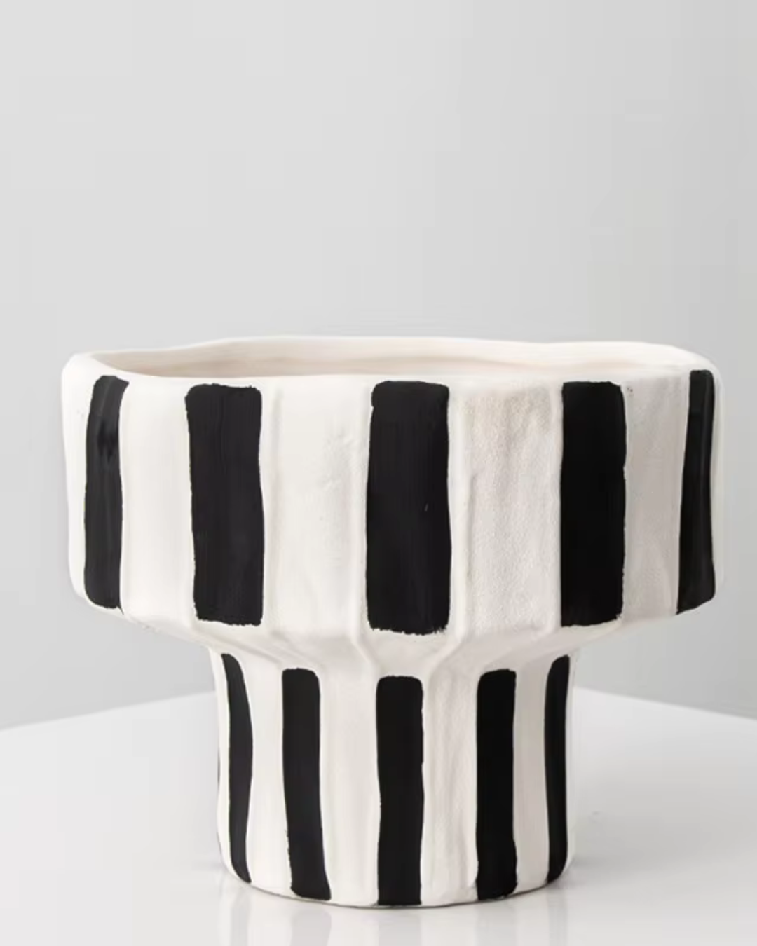 Modern Black & White Stripe Ceramic Vase