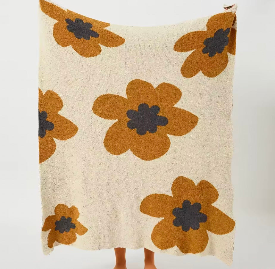 Bohemian Flower Knitted Throw Blanket