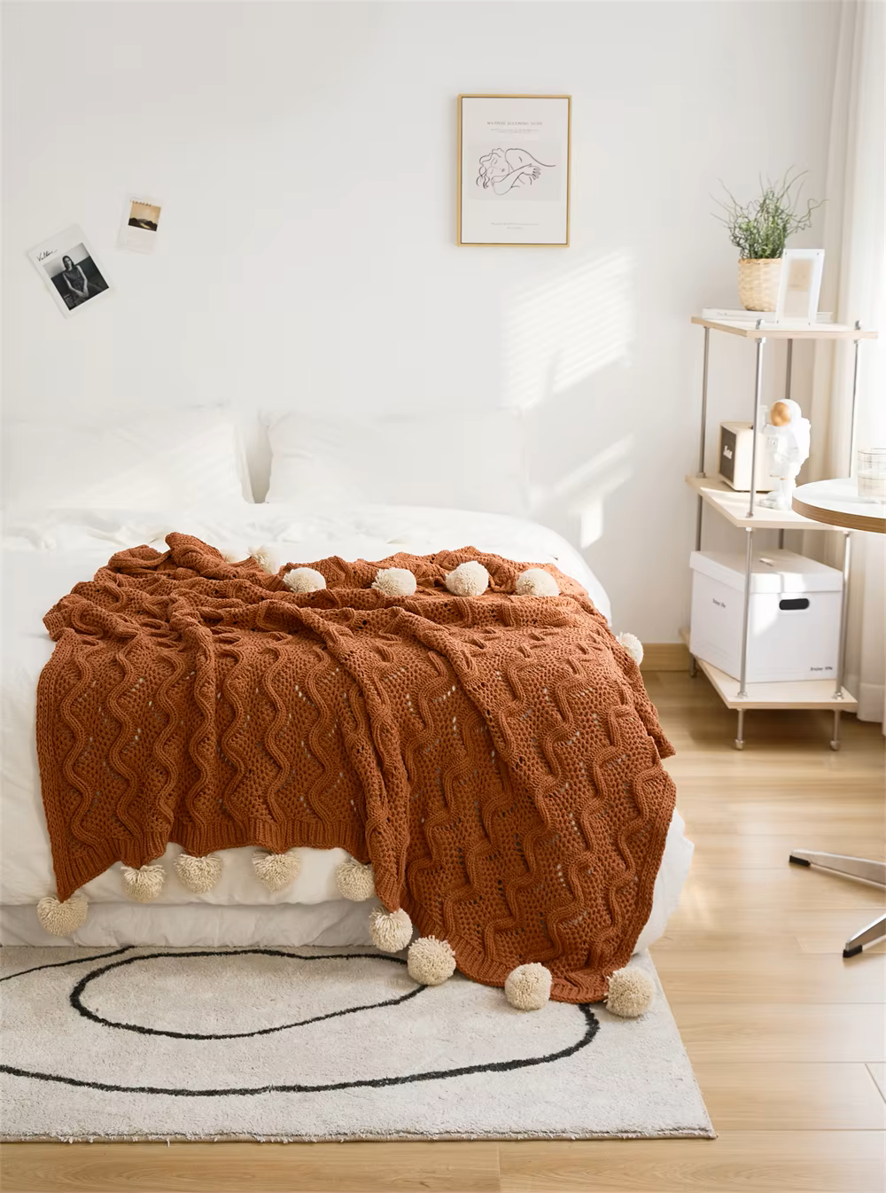 Pompons Chenille Knitted Blanket