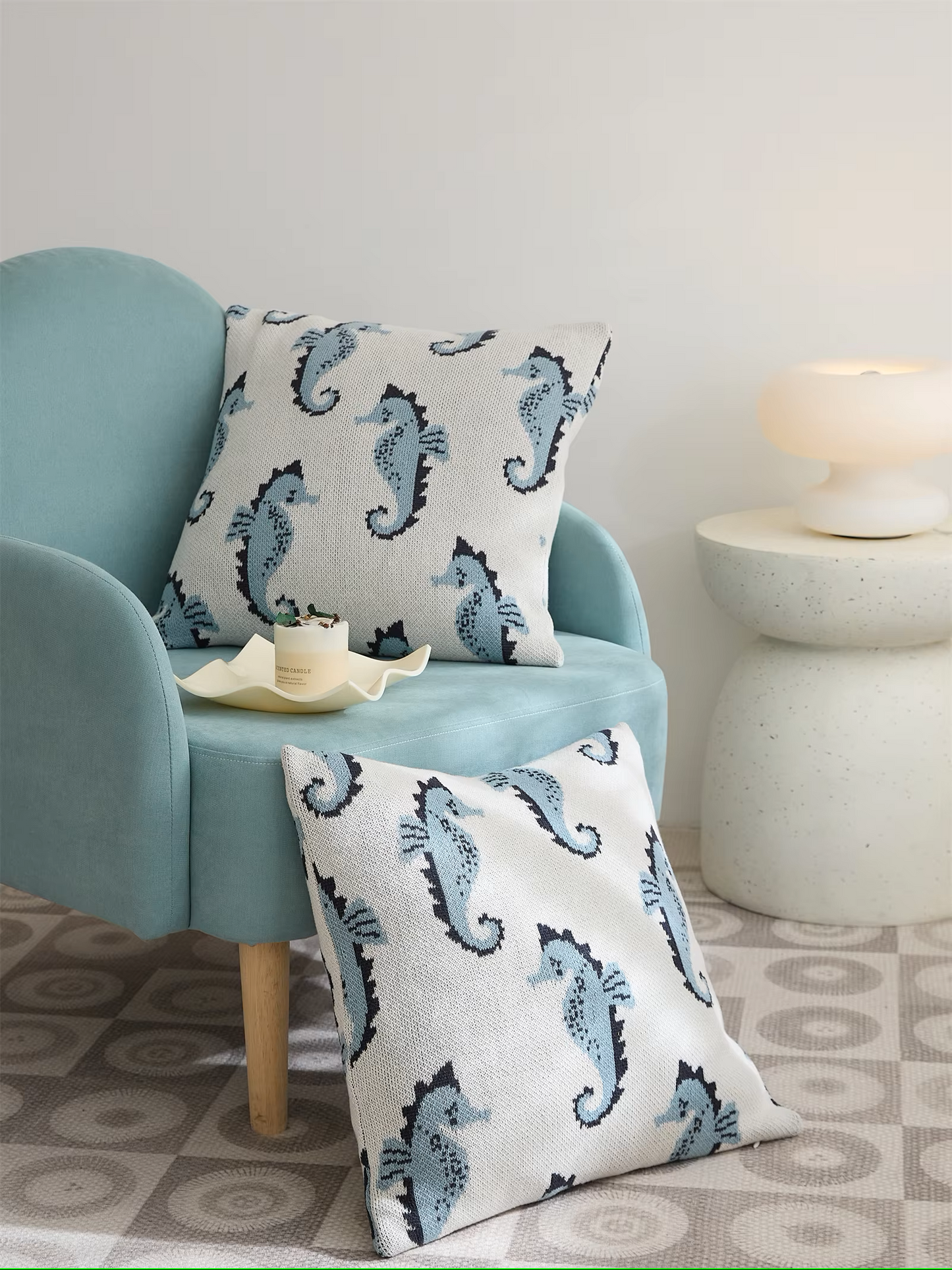 Sea Horse Pattern Knitted Pillow Case