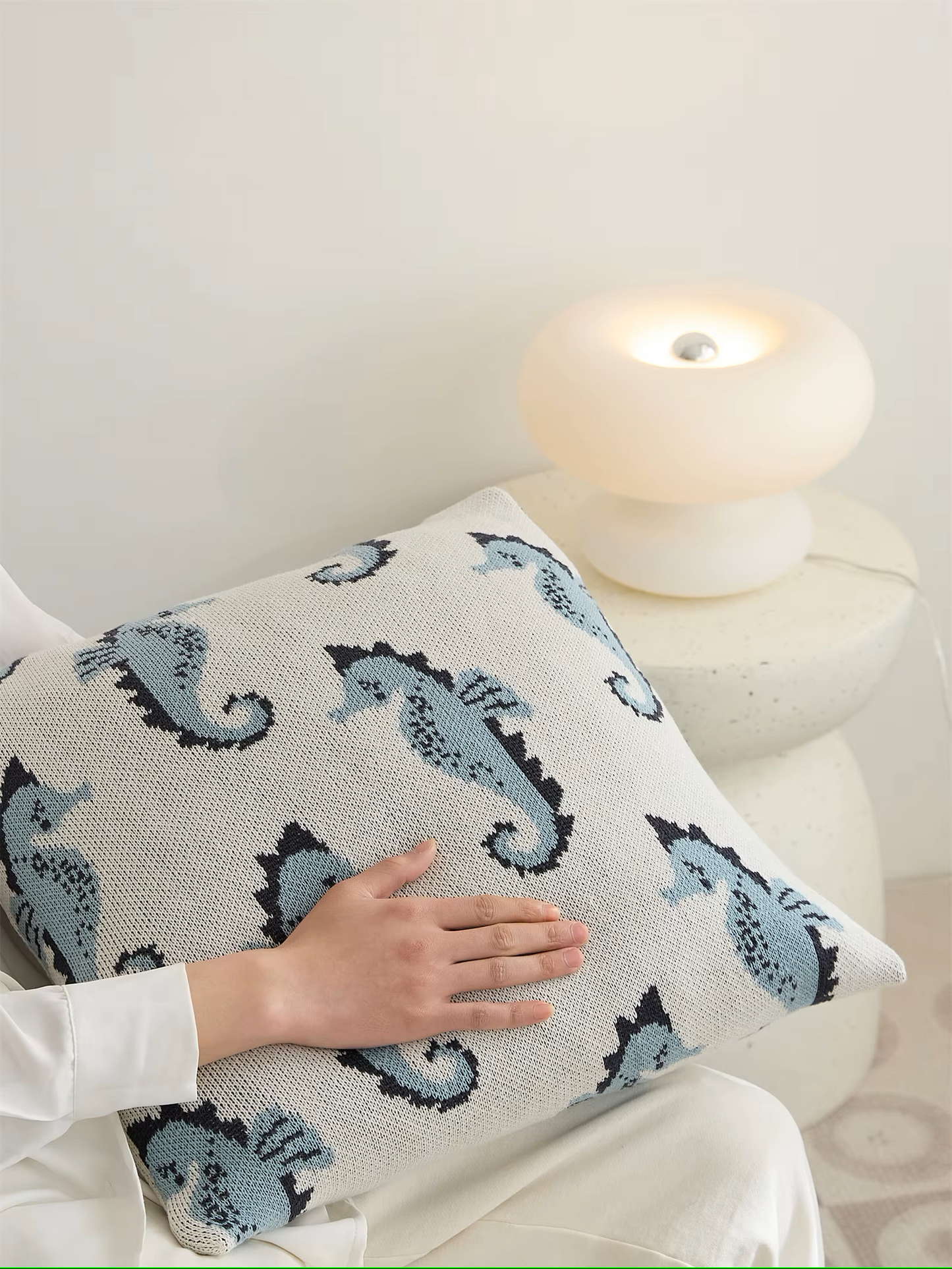 Sea Horse Pattern Knitted Pillow Case