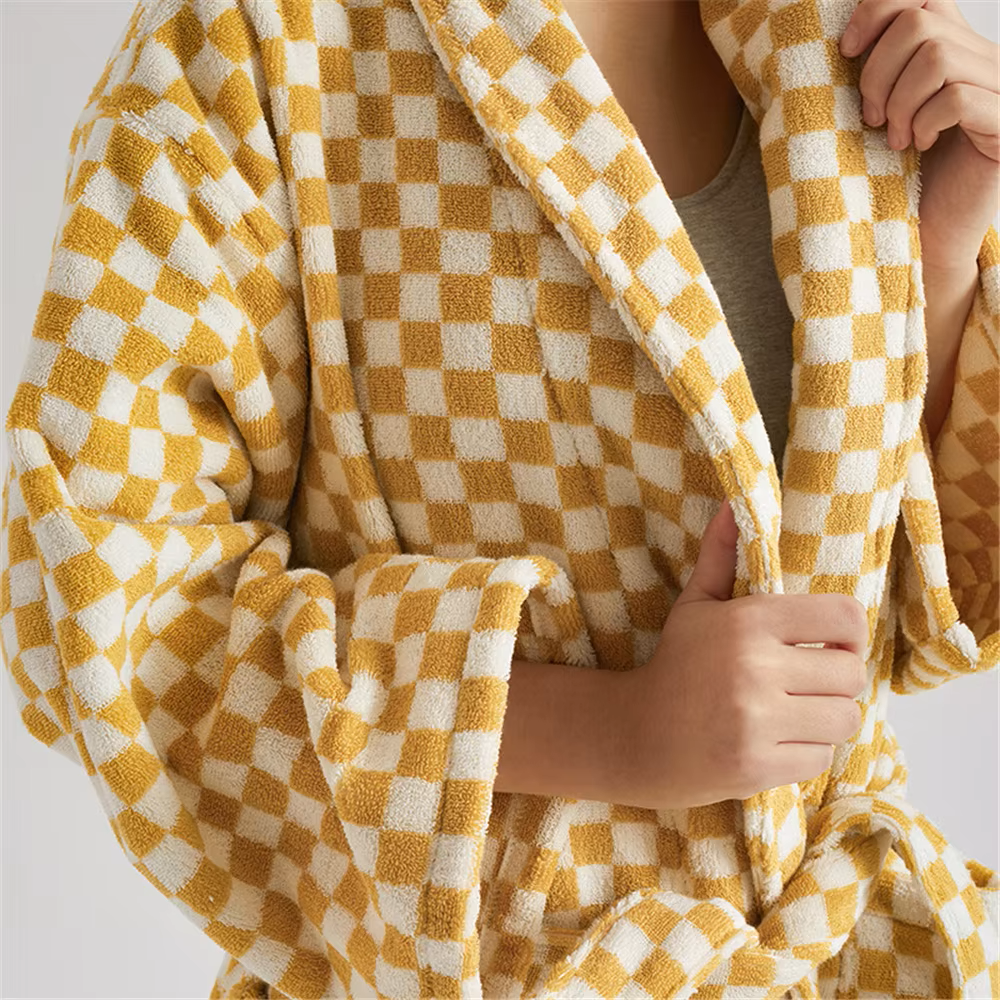 Unisex Retro Checkerboard Cotton Bathrobe