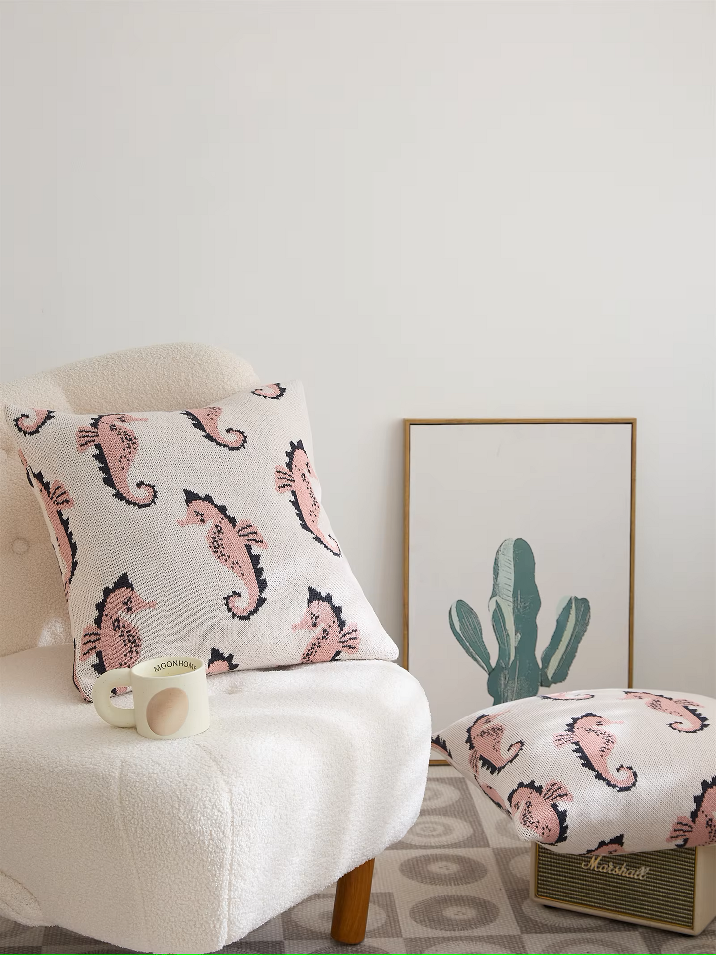 Sea Horse Pattern Knitted Pillow Case