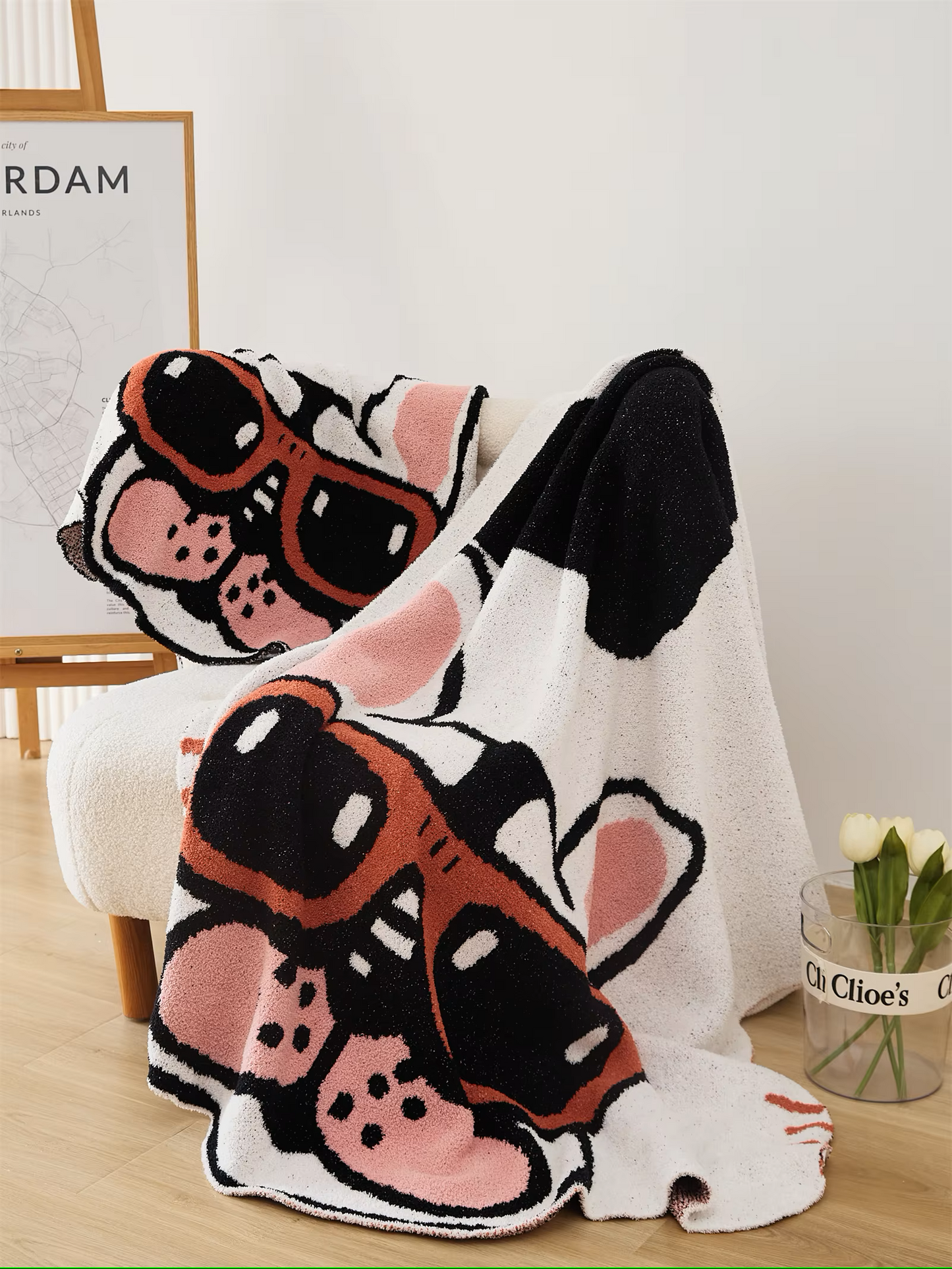 Bulldog Pattern Knitted Blanket