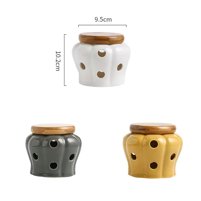 Ceramic Garlic Keeper with Bamboo Lid