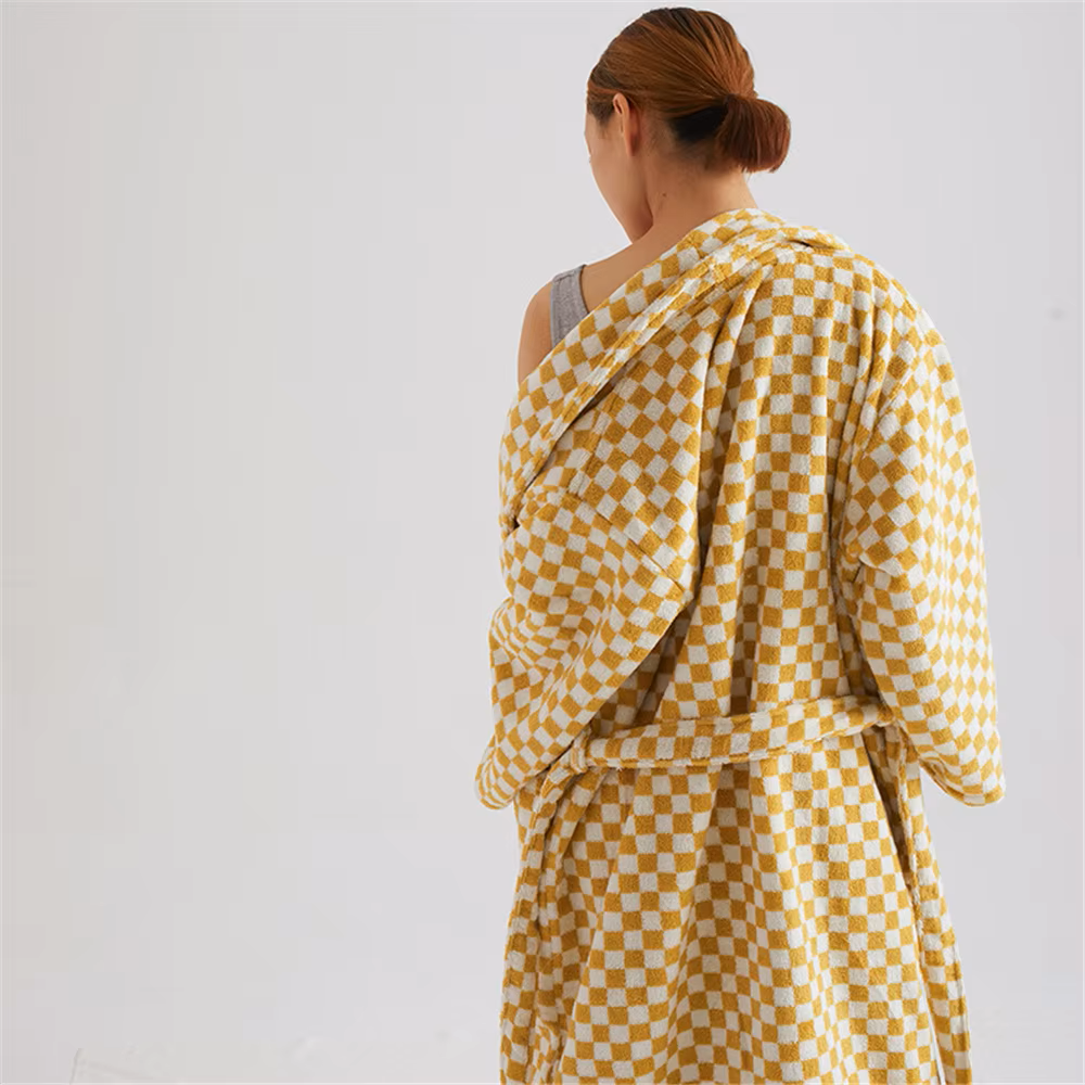 Unisex Retro Checkerboard Cotton Bathrobe